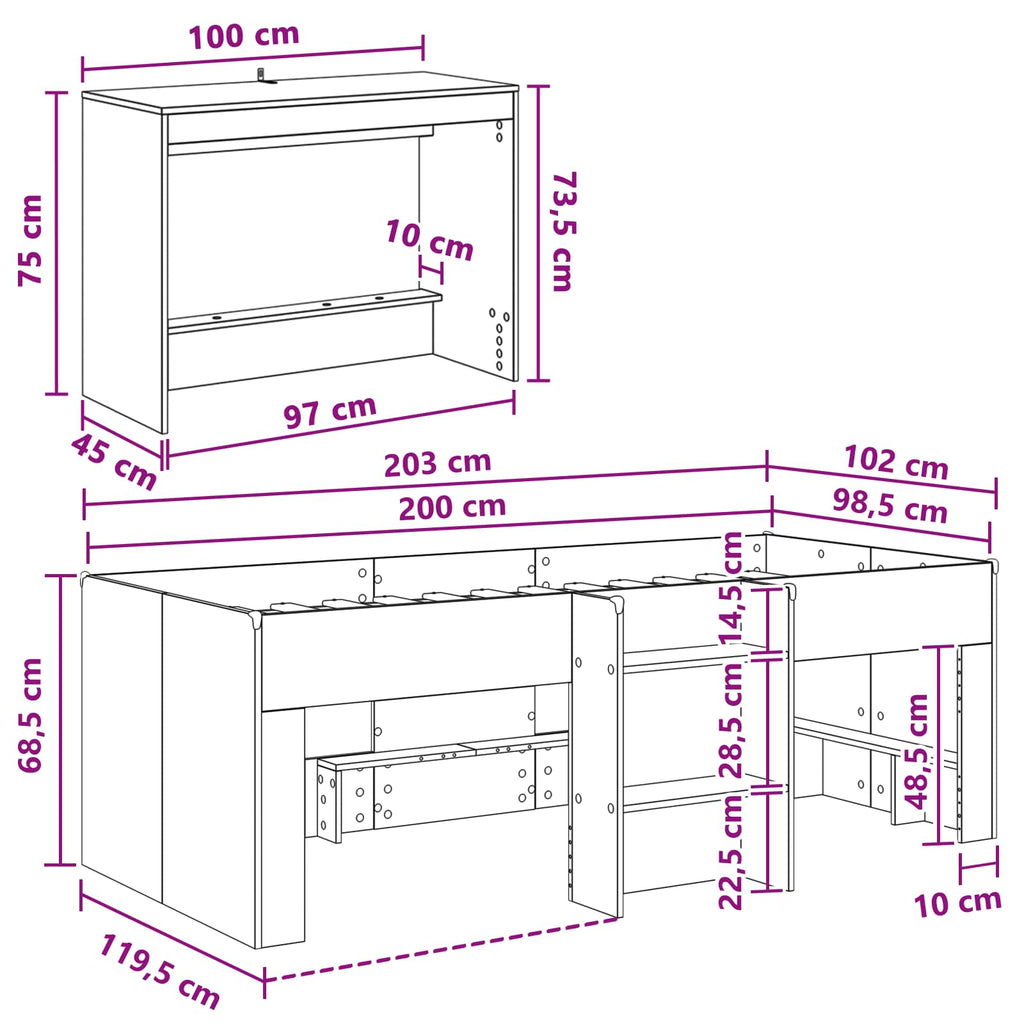 vidaXL Pojedyncze łóżko dla dzieci z biurkiem Biały 98,5 x 200 cm