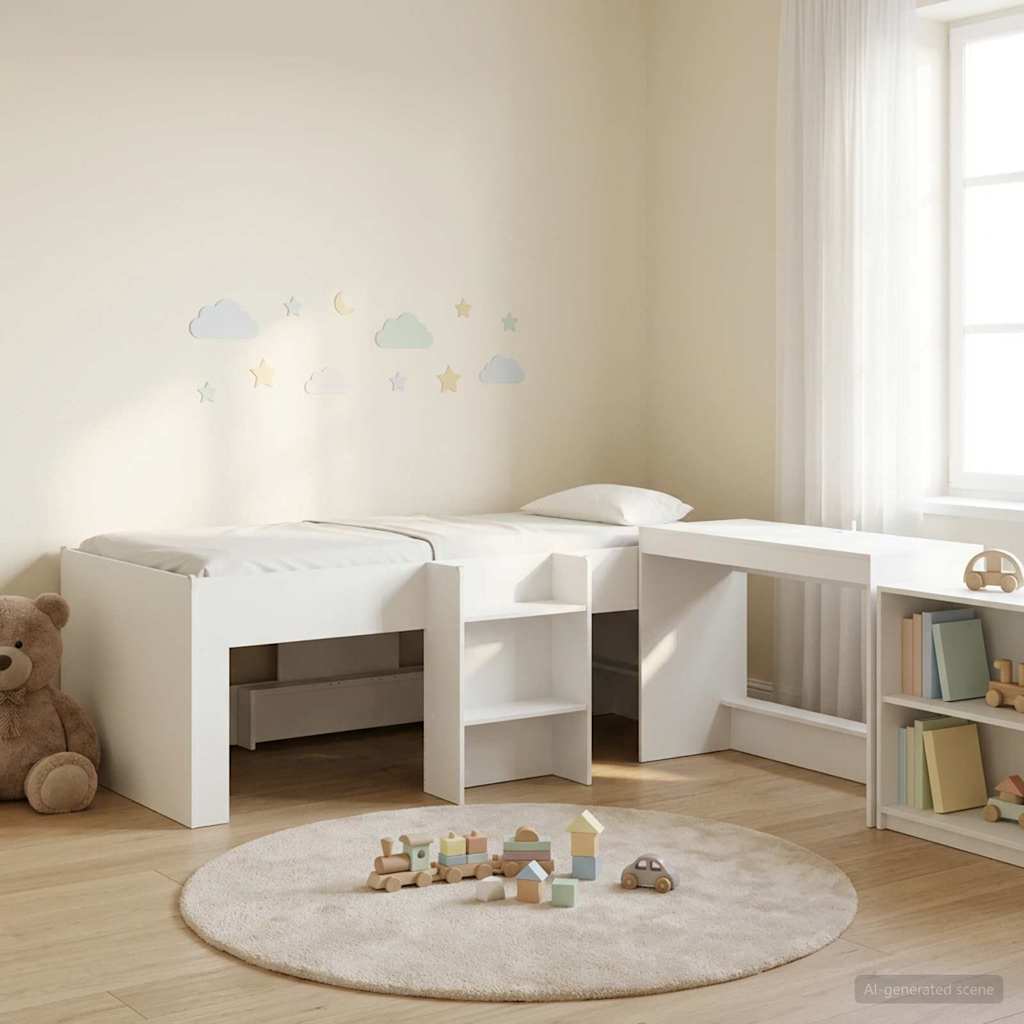 vidaXL Pojedyncze łóżko dla dzieci z biurkiem Biały 75 x 190 cm