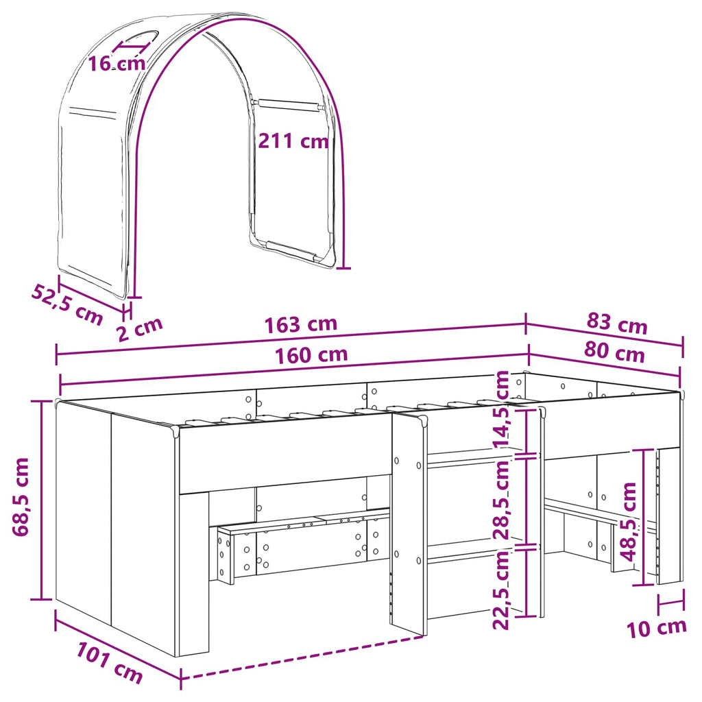 vidaXL Łóżko z Tunel 4 pcs Biały Drewno inżynieryjne