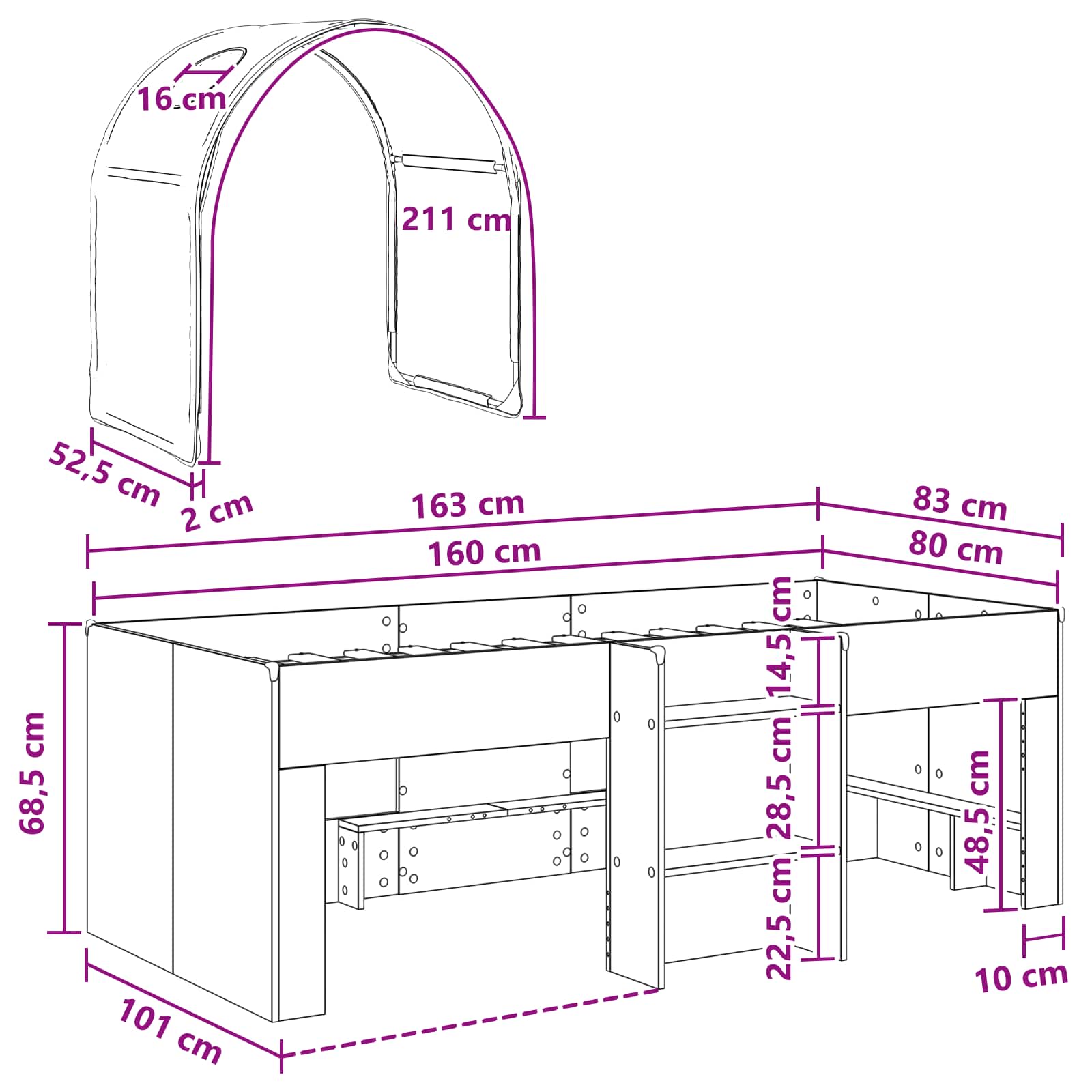 vidaXL Łóżko z Tunel 4 pcs Biały Drewno inżynieryjne