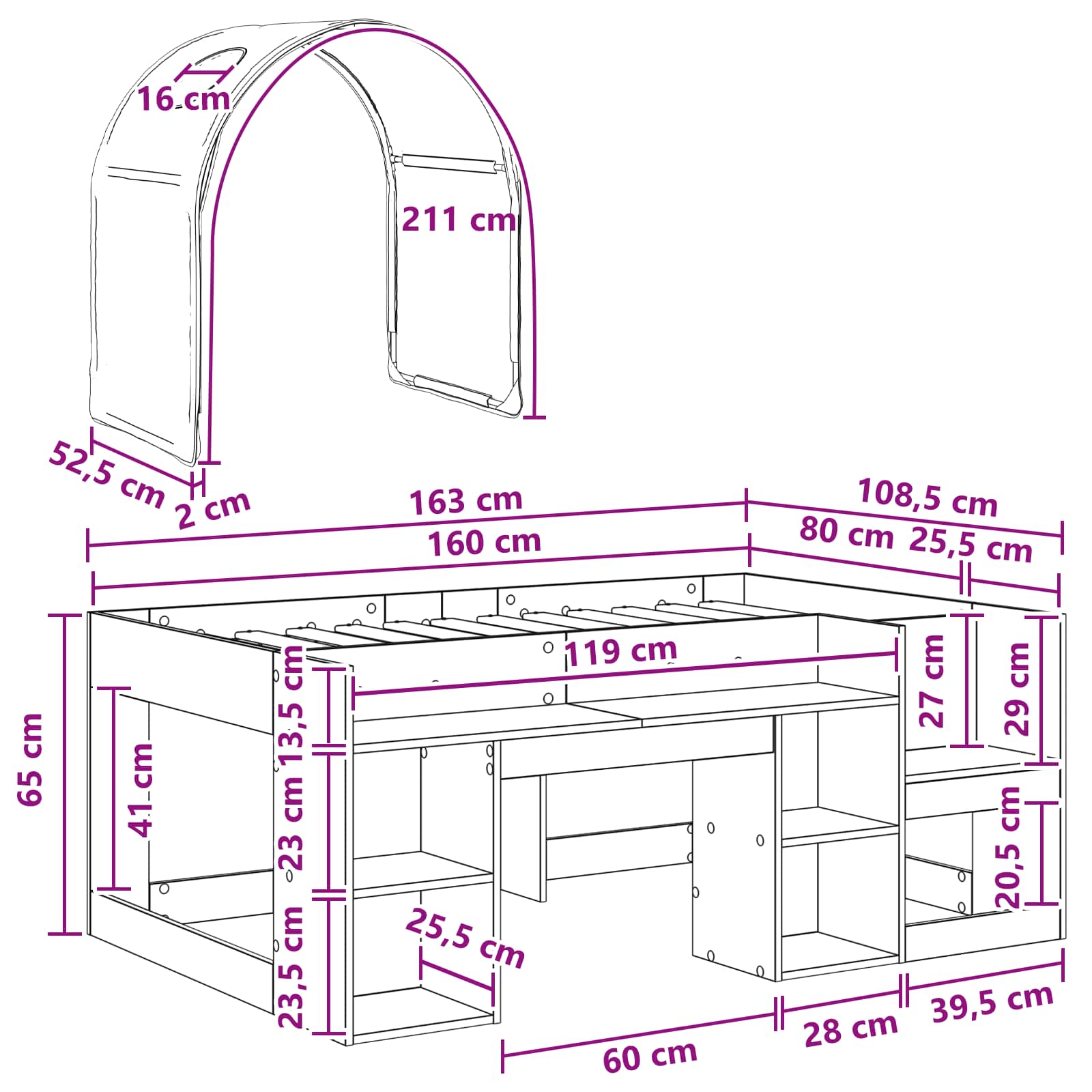 vidaXL Łóżko z Tunelami 4 pcs Biały i niebieski Drewno inżynieryjne