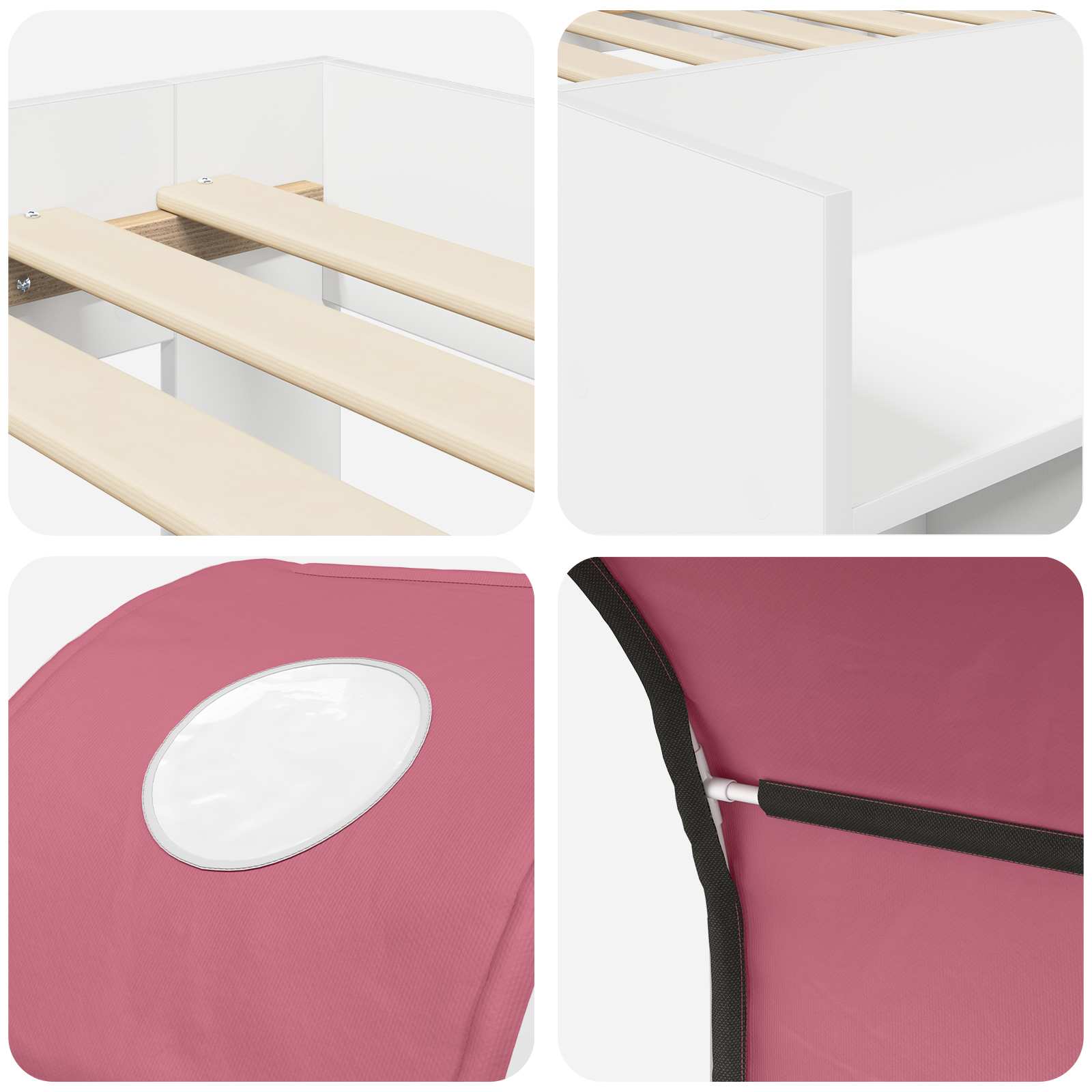 vidaXL Łóżko z Tunelami 4 pcs Biały i różowy Drewno inżynieryjne