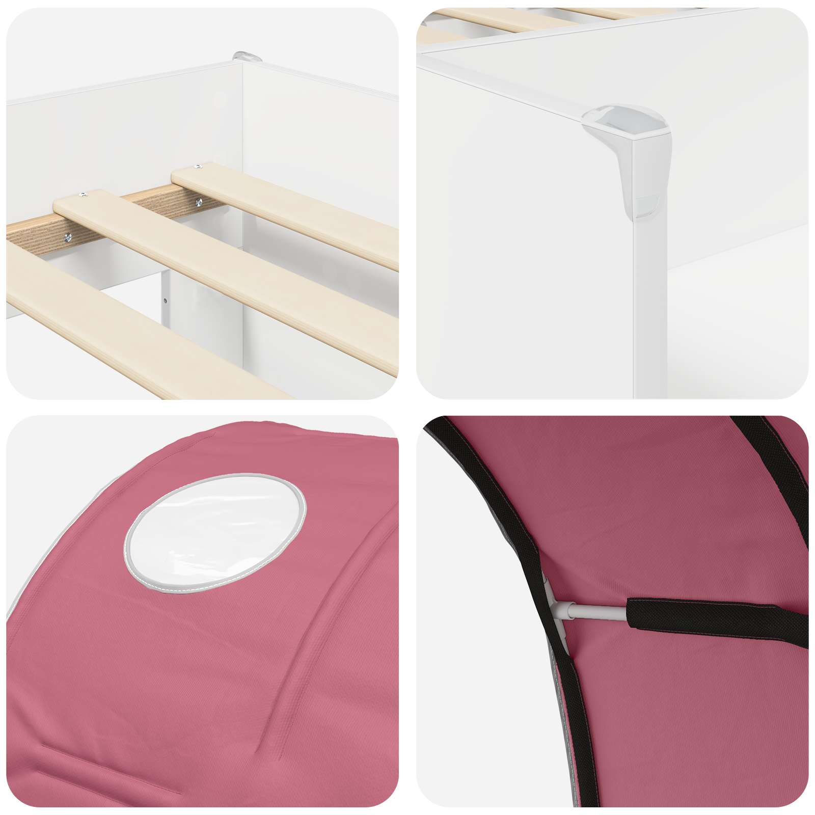 vidaXL Łóżko z Tunelami 4 pcs Biały i różowy Drewno inżynieryjne