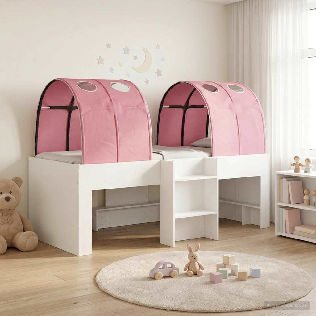 vidaXL Łóżko z Tunelami 4 pcs Biały i różowy Drewno inżynieryjne