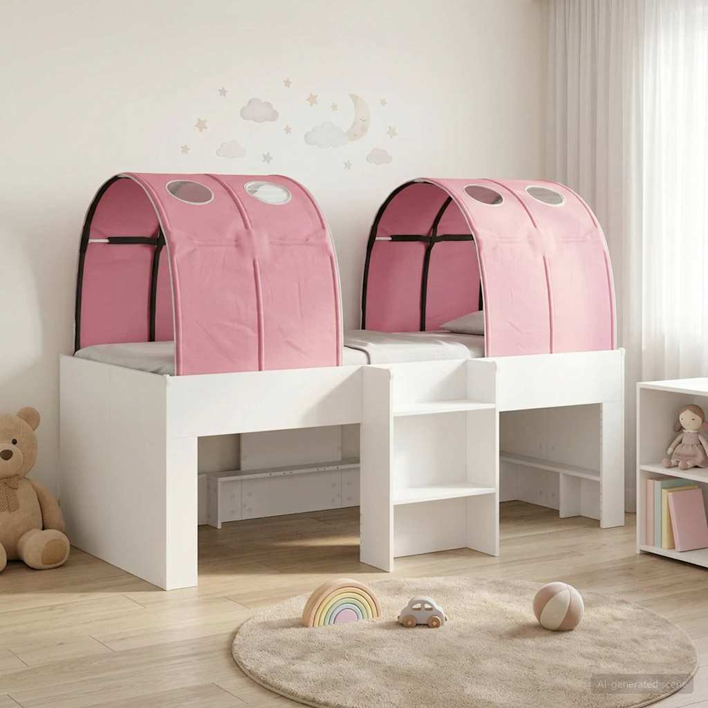 vidaXL Łóżko z Tunelami 4 pcs Biały i różowy Drewno inżynieryjne