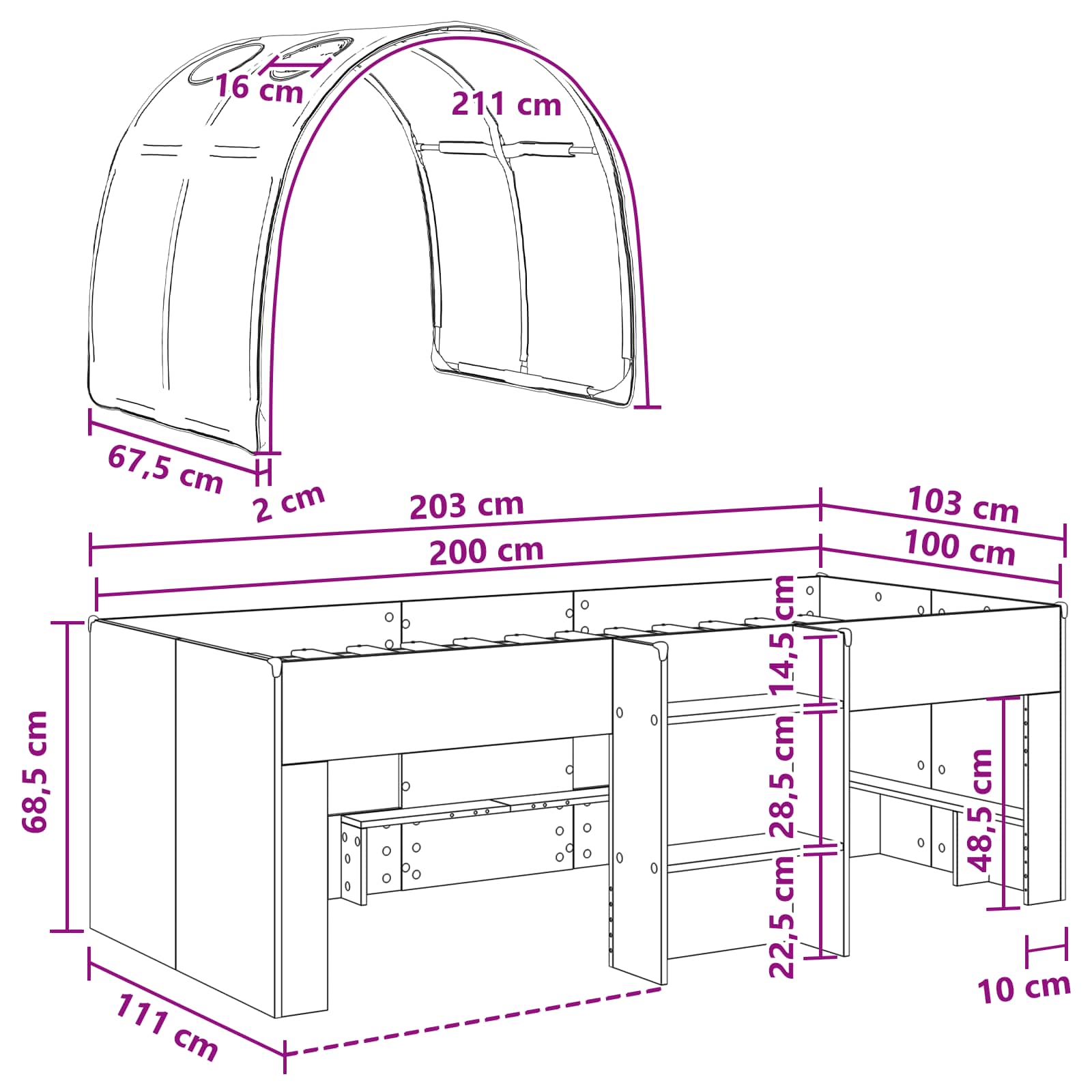 vidaXL Łóżko z Tunelami 4 pcs Biały i czerwony Drewno inżynieryjne