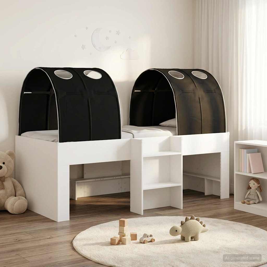 vidaXL Łóżko z Tunelami 4 pcs biały i czarny Drewno inżynieryjne