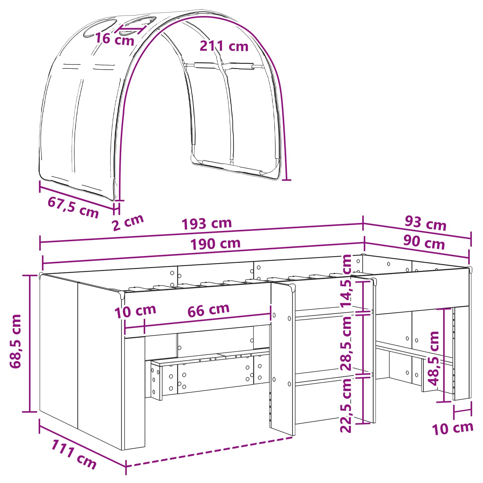 vidaXL Łóżko z Tunelami 4 pcs Biały i jasnoniebieski