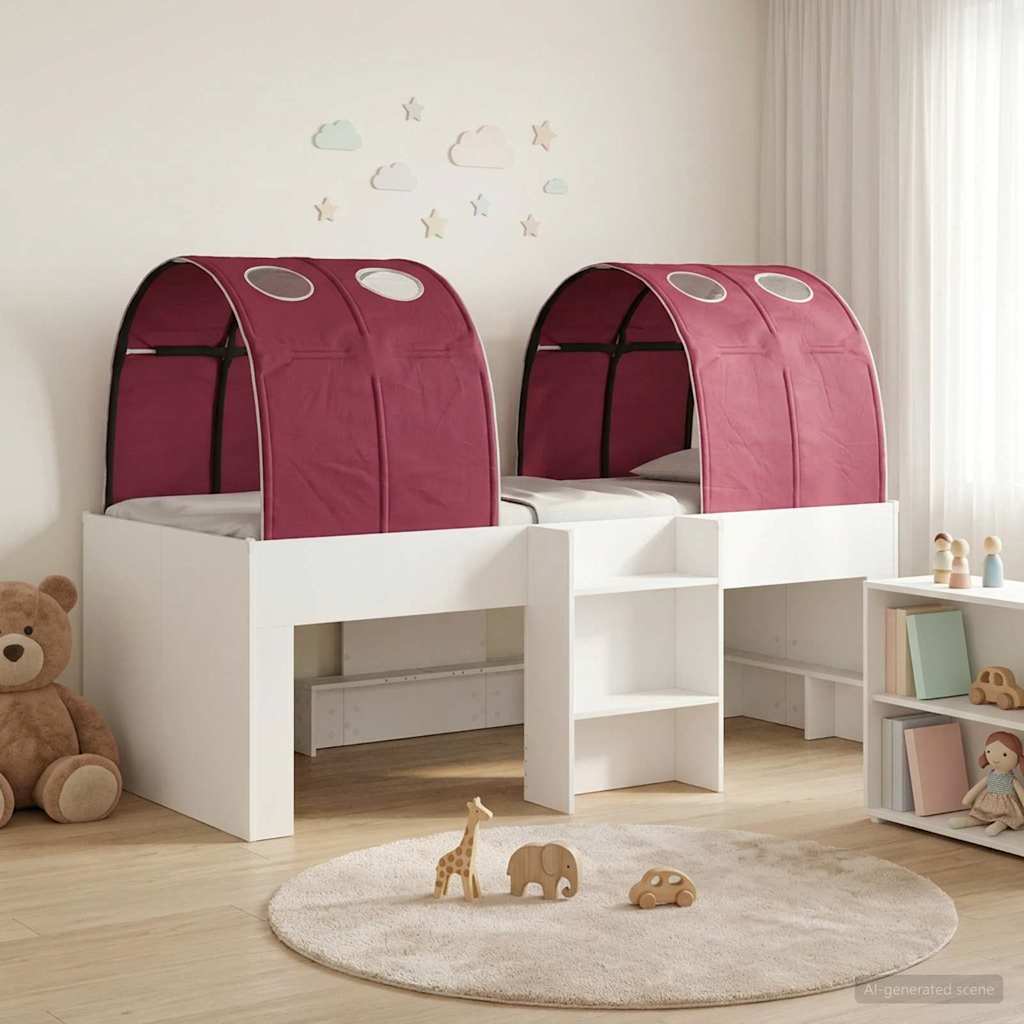 vidaXL Łóżko z Tunelami 4 pcs Biały i czerwony Drewno inżynieryjne