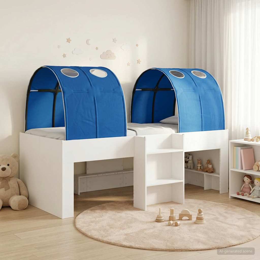 vidaXL Łóżko z Tunelami 4 pcs Biały i niebieski Drewno inżynieryjne