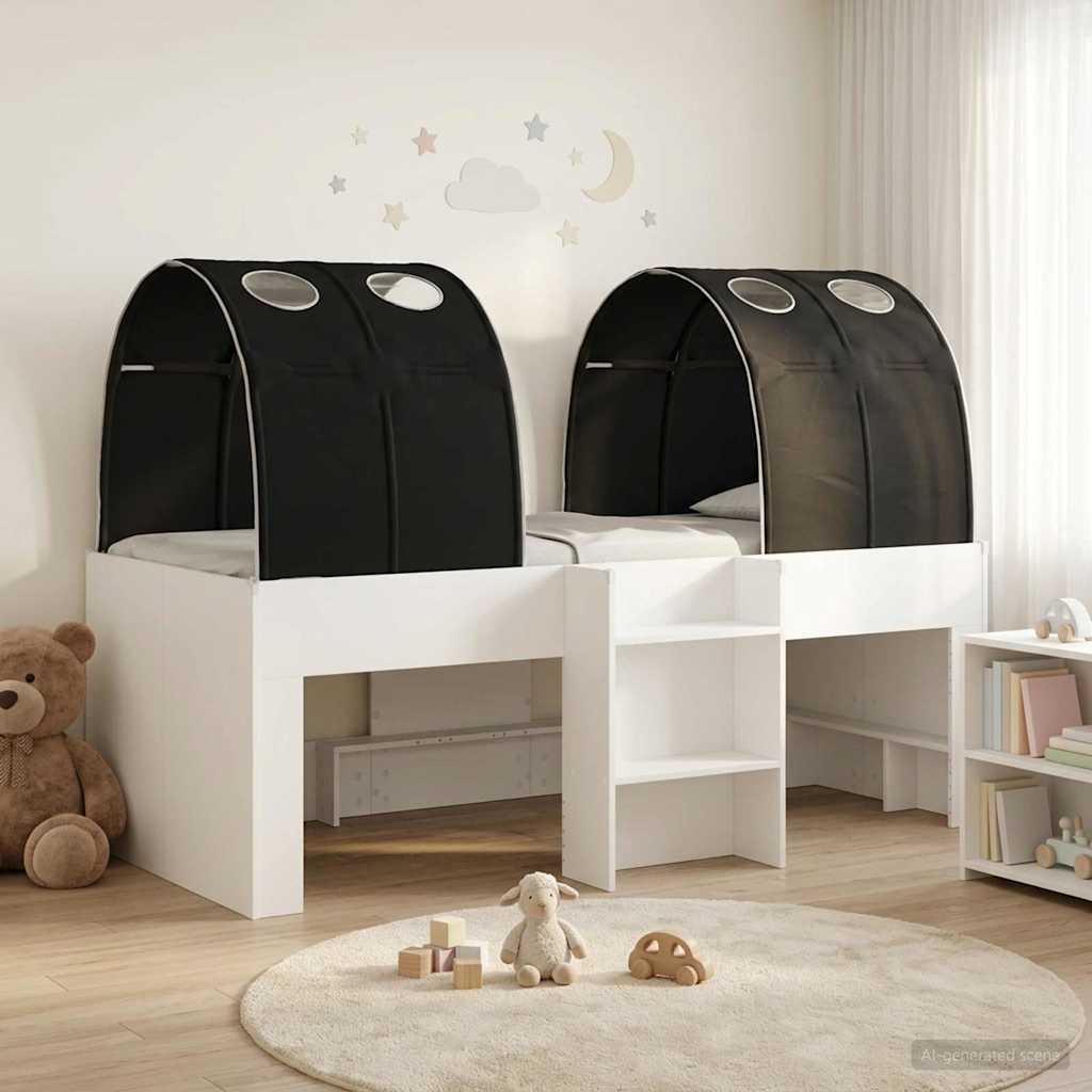 vidaXL Łóżko z Tunelami 4 pcs biały i czarny Drewno inżynieryjne