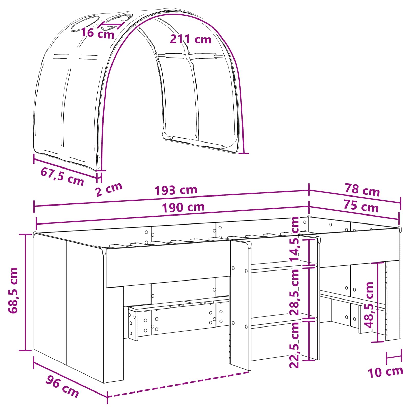vidaXL Łóżko z Tunelami 4 pcs Biały Drewno inżynieryjne