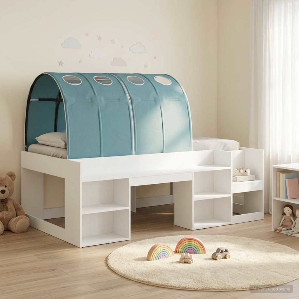 vidaXL Łóżko z tunelami z półką 3 pcs Biały i jasnoniebieski