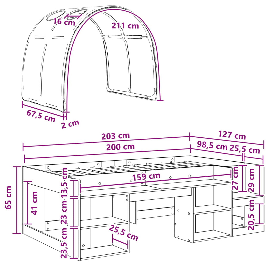 vidaXL Łóżko z tunelami 3 pcs Biały i różowy Drewno inżynieryjne
