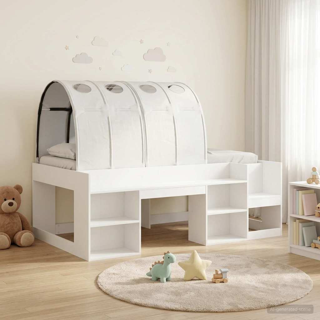 vidaXL Łóżko z tunelami z półką 3 pcs Biały Drewno inżynieryjne
