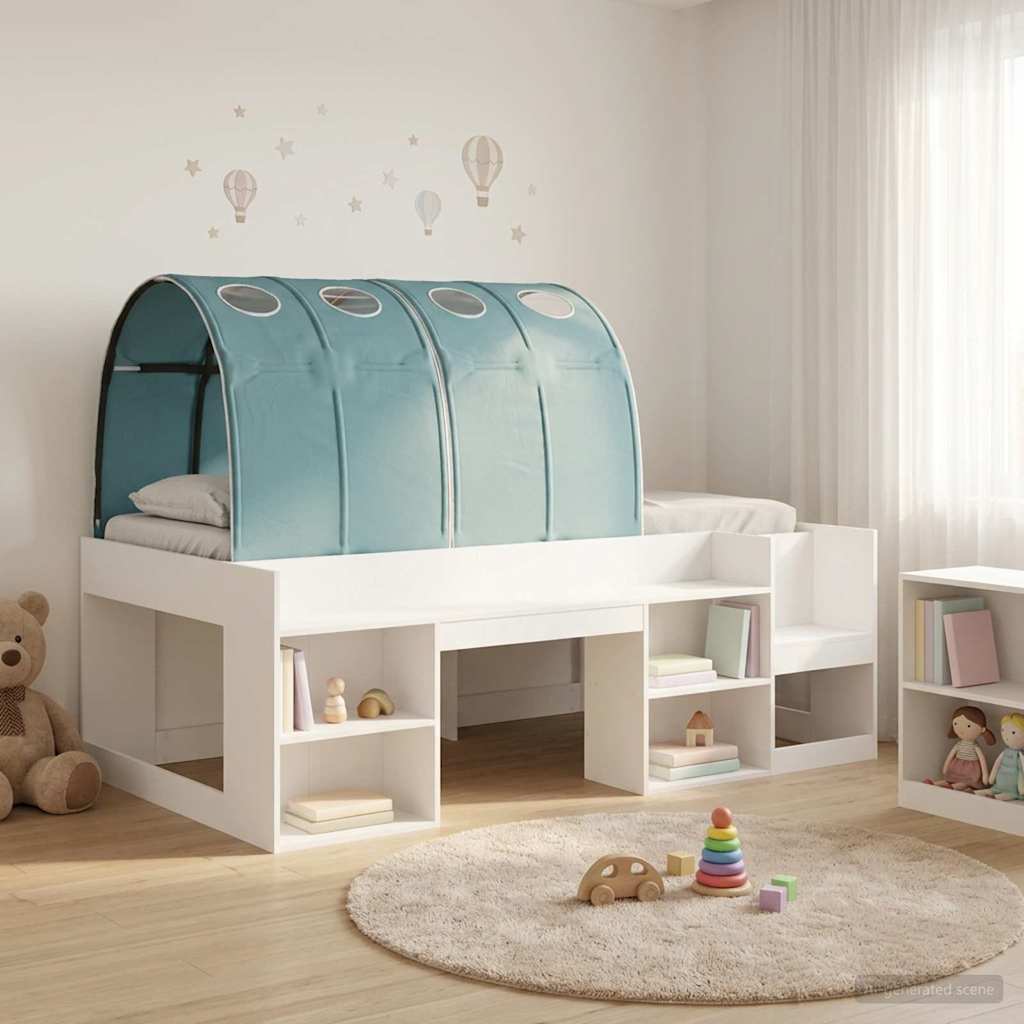 vidaXL Łóżko z tunelami z półką 3 pcs Biały i jasnoniebieski