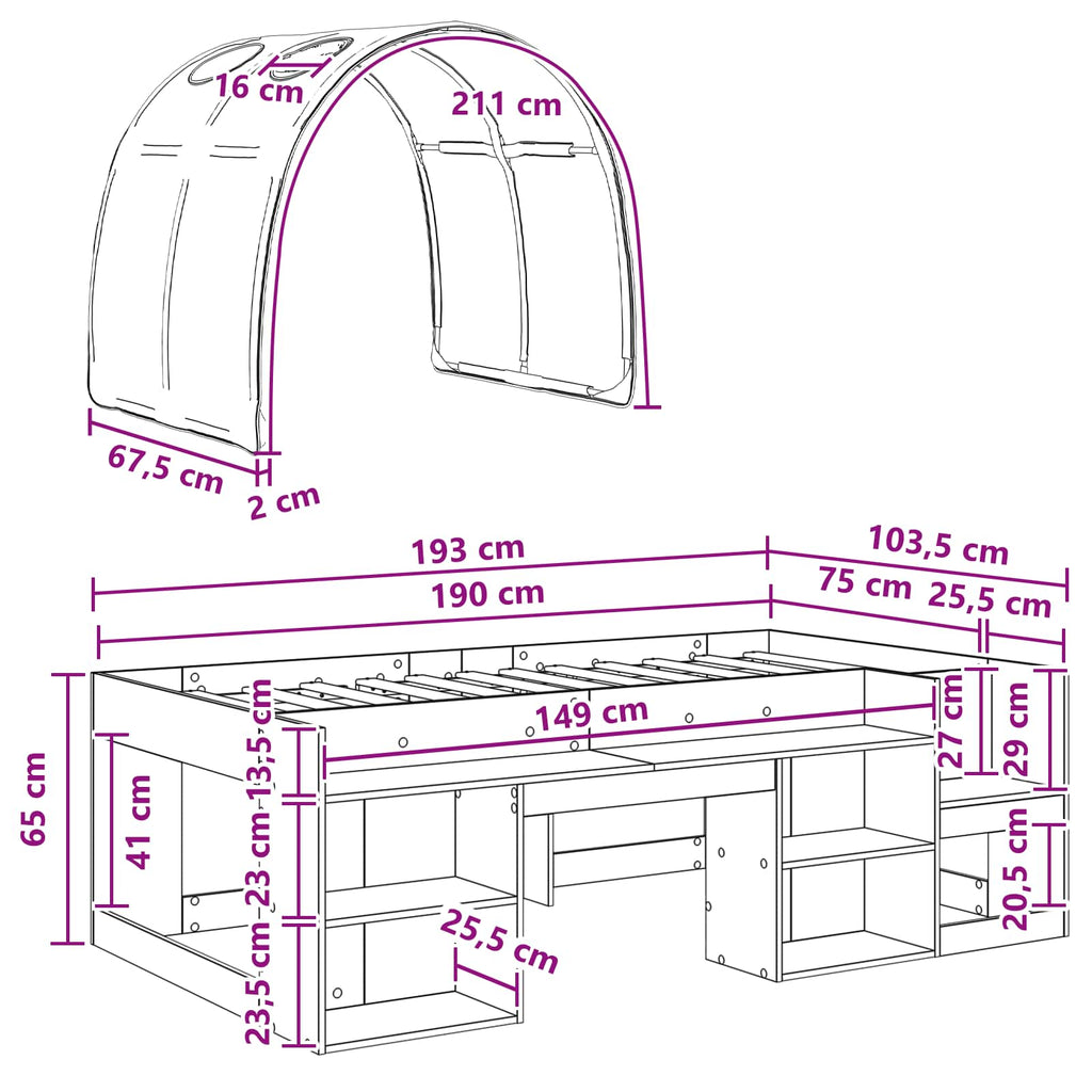 vidaXL Łóżko z tunelami z półką 3 pcs Biały i jasnoniebieski
