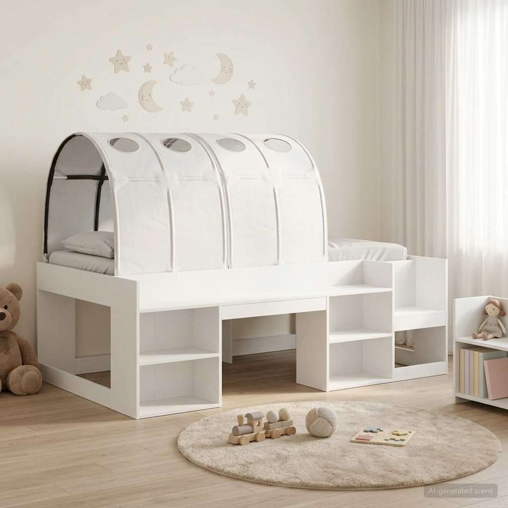 vidaXL Łóżko z tunelami z półką 3 pcs Biały Materiał drewnopochodny
