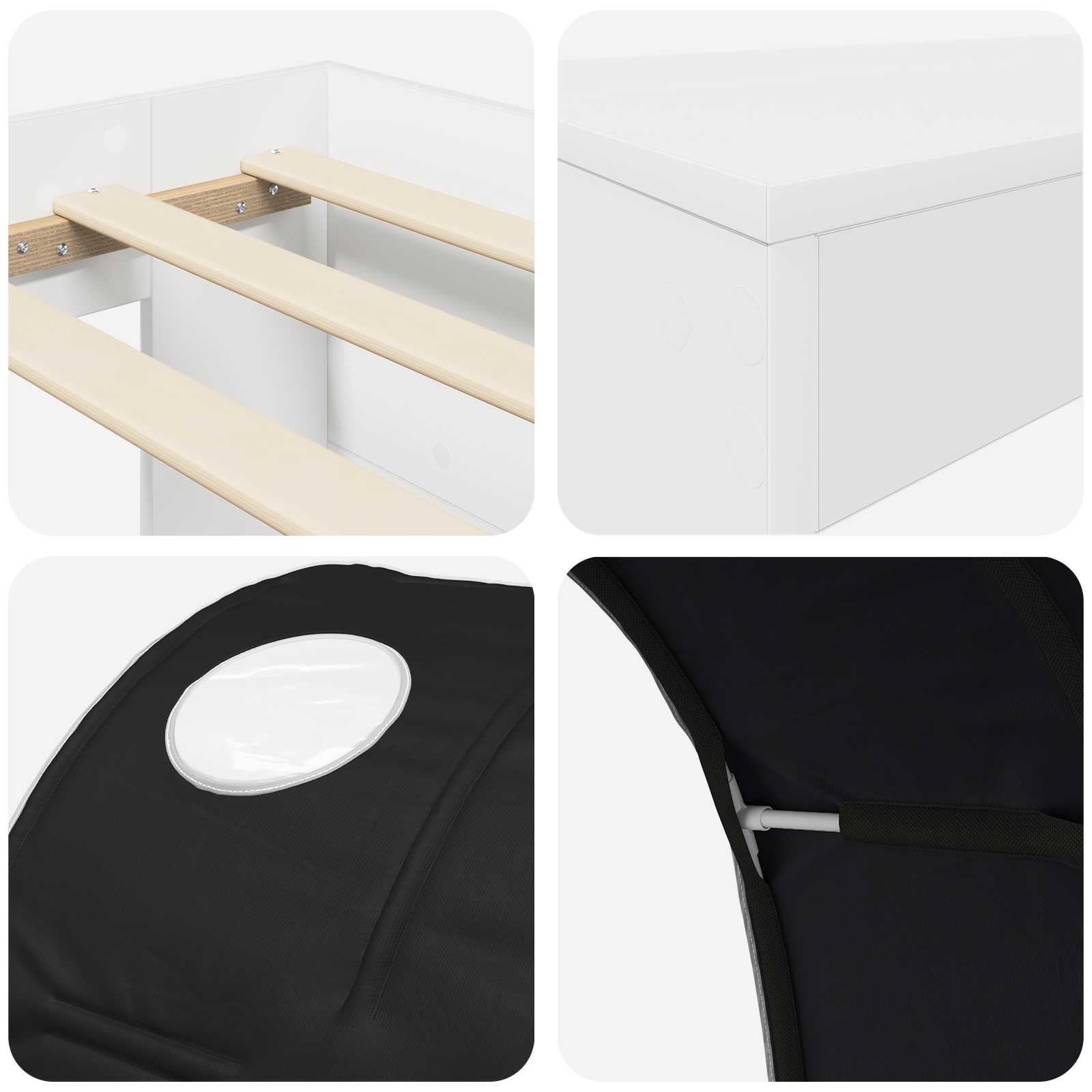 vidaXL Rama łóżka z tunelem z półką 3 pcs biały i czarny