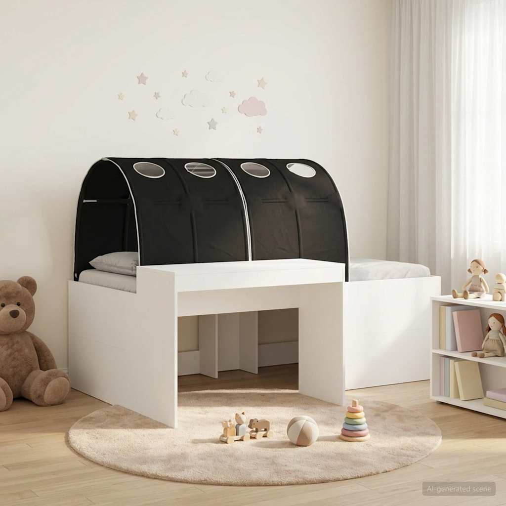 vidaXL Rama łóżka z tunelem z półką 3 pcs biały i czarny