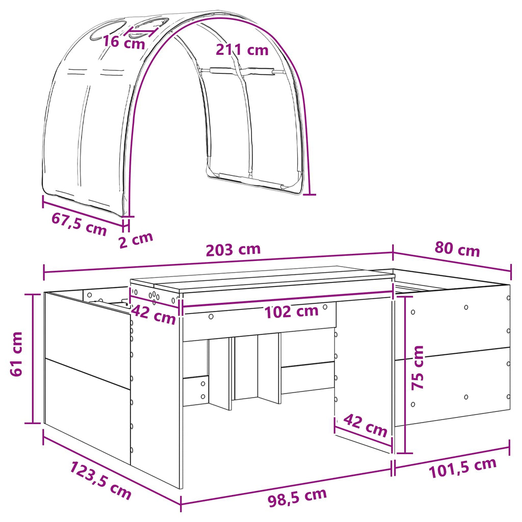vidaXL Rama łóżka z tunelem 3 pcs Biały Materiał drewnopochodny