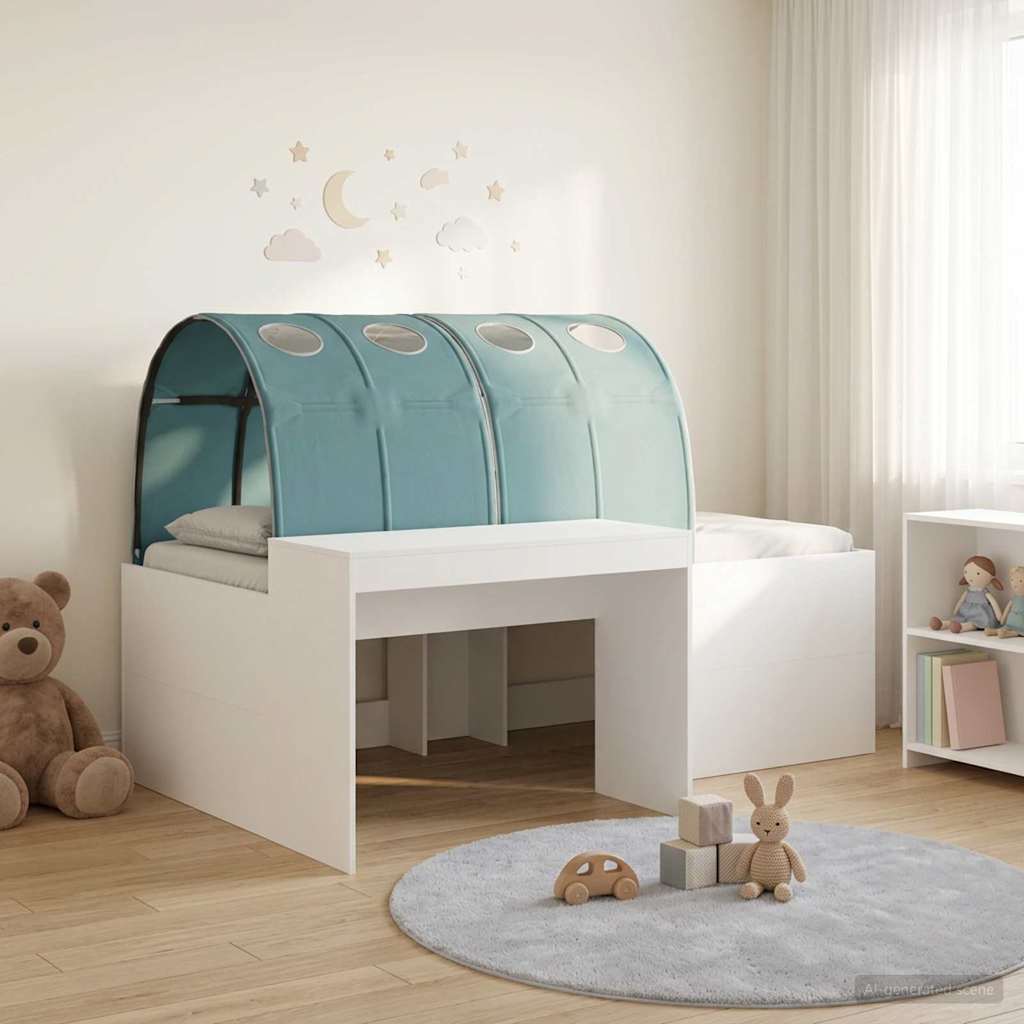 vidaXL Łóżko z Tunelem 4 pcs Dąb Artisian i Jasnoniebieski