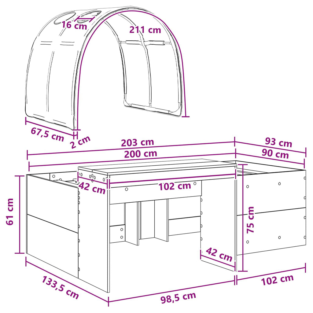 vidaXL Łóżko z Tunelem 4 pcs Dąb Artisian i Różowy Drewno inżynieryjne