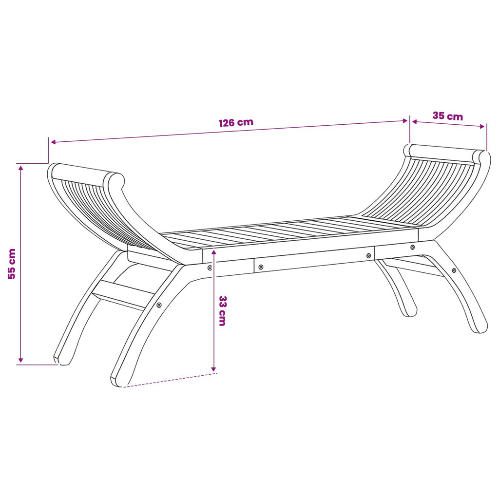 vidaXL Ławka ogrodowa 2 -Seater 126 cm Lite drewno teakowe naturalny