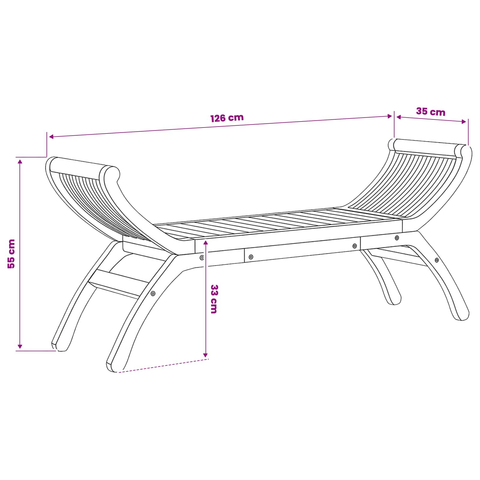 vidaXL Ławka ogrodowa 2 -Seater 126 cm Lite drewno teakowe naturalny