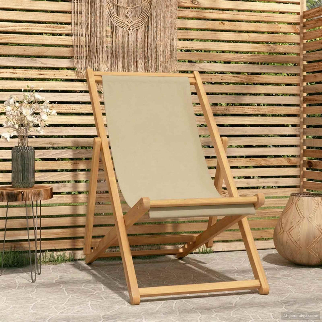 vidaXL Krzesło plażowe Beżowy Lite drewno teakowe