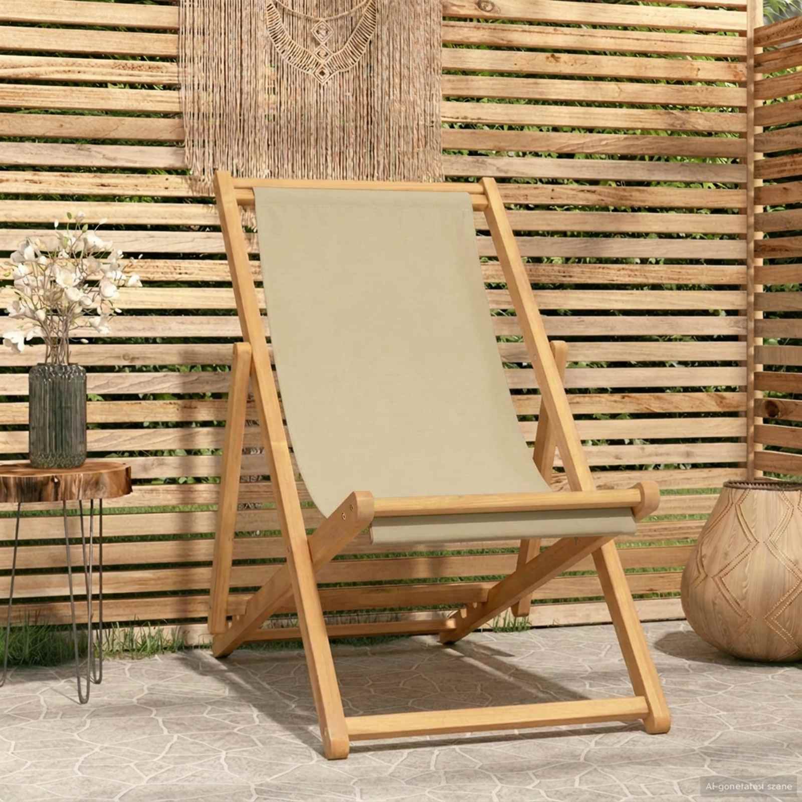 vidaXL Krzesło plażowe Beżowy Lite drewno teakowe
