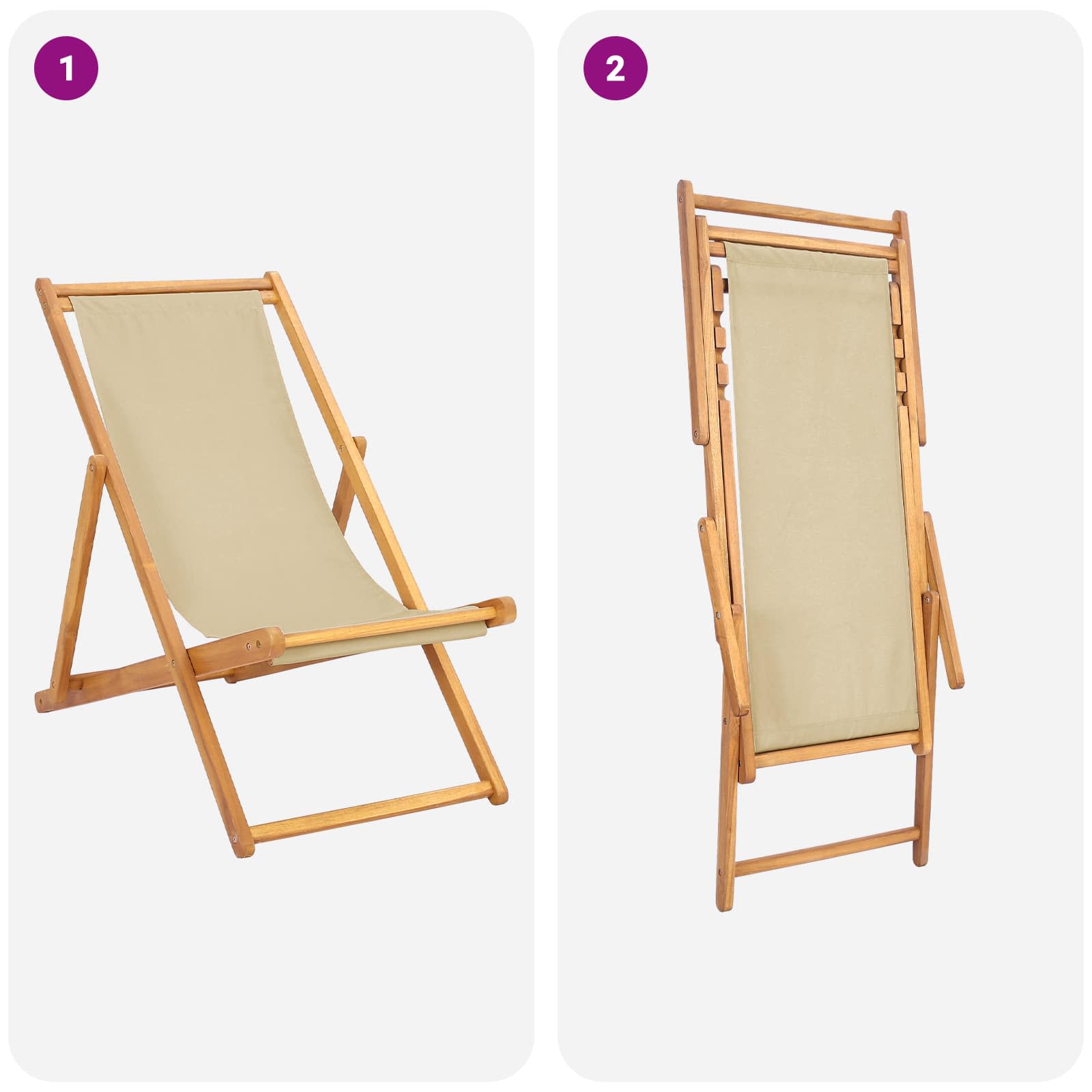 vidaXL Krzesło plażowe Beżowy Lite drewno teakowe
