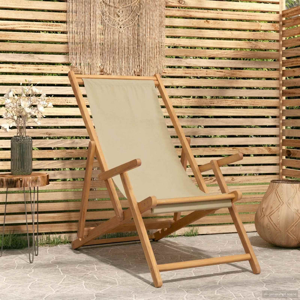 vidaXL Krzesło plażowe Beżowy Lite drewno teakowe