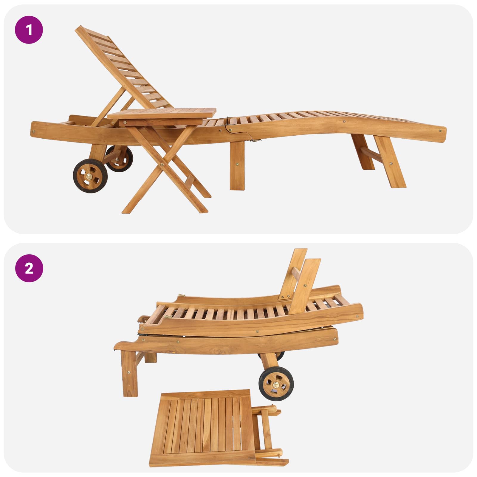 vidaXL Leżak 2 pcs brązowy Lite drewno teakowe
