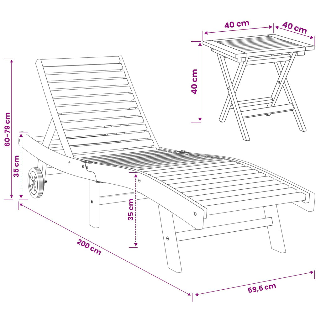 vidaXL Leżak 2 pcs brązowy Lite drewno teakowe
