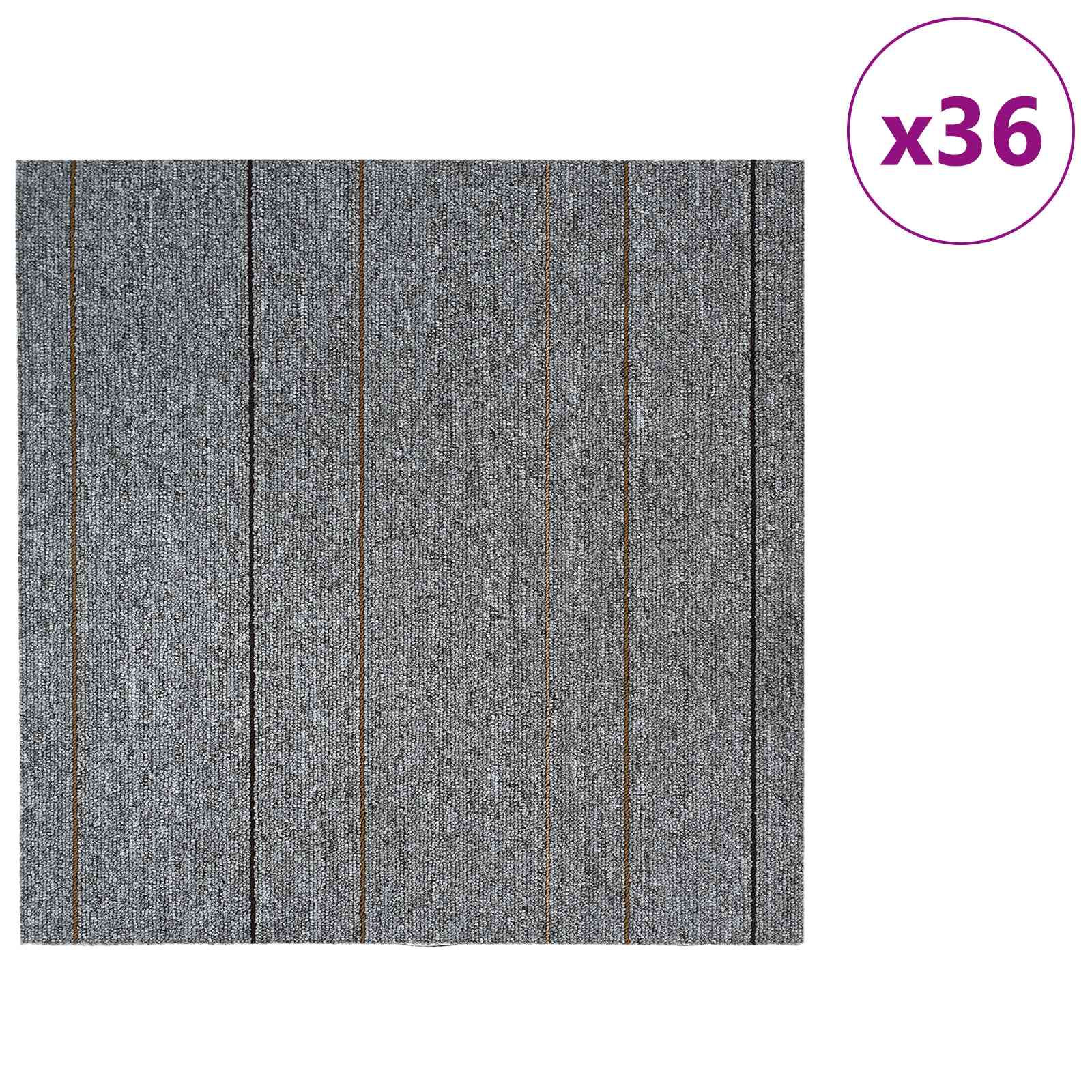 vidaXL Płytka dywanowa Jasnoszary w paski 50 x 50 cm 36 pcs PP i bitum