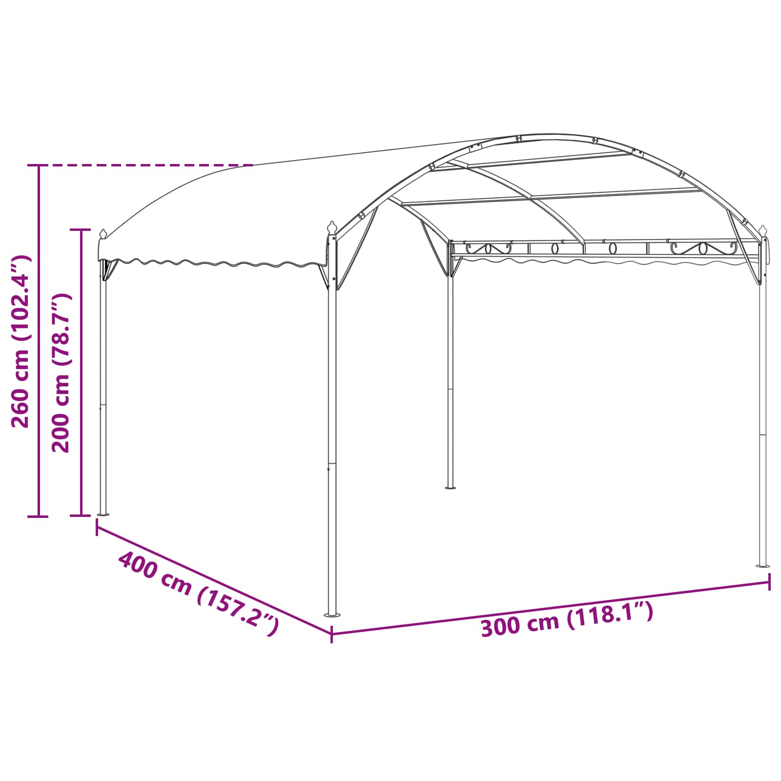 vidaXL Altana 4 x 3 x 2,6 m zielony Poliester i Stal