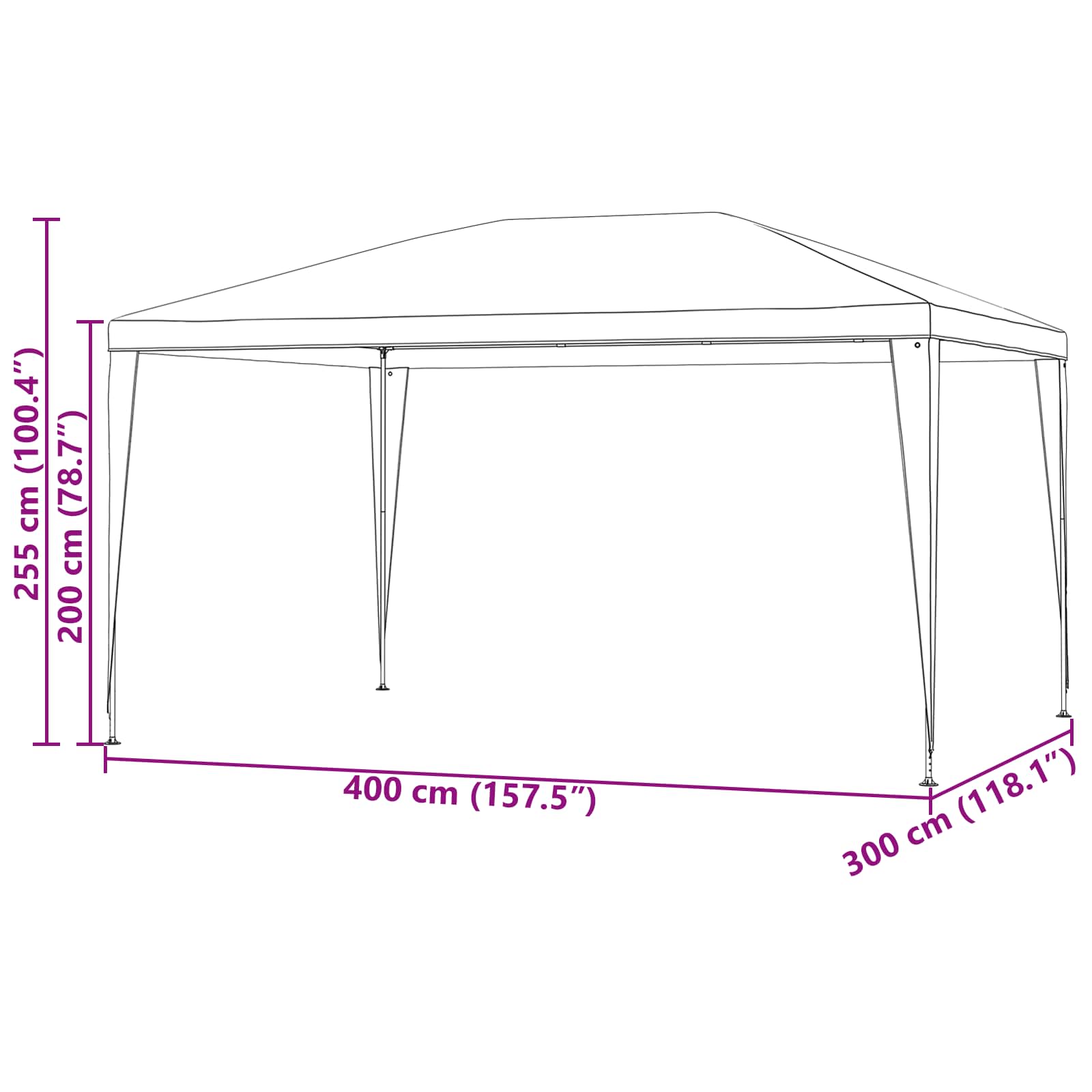 vidaXL Namiot Imprezowy 400 x 300 x 255 cm czerwony PE i stal