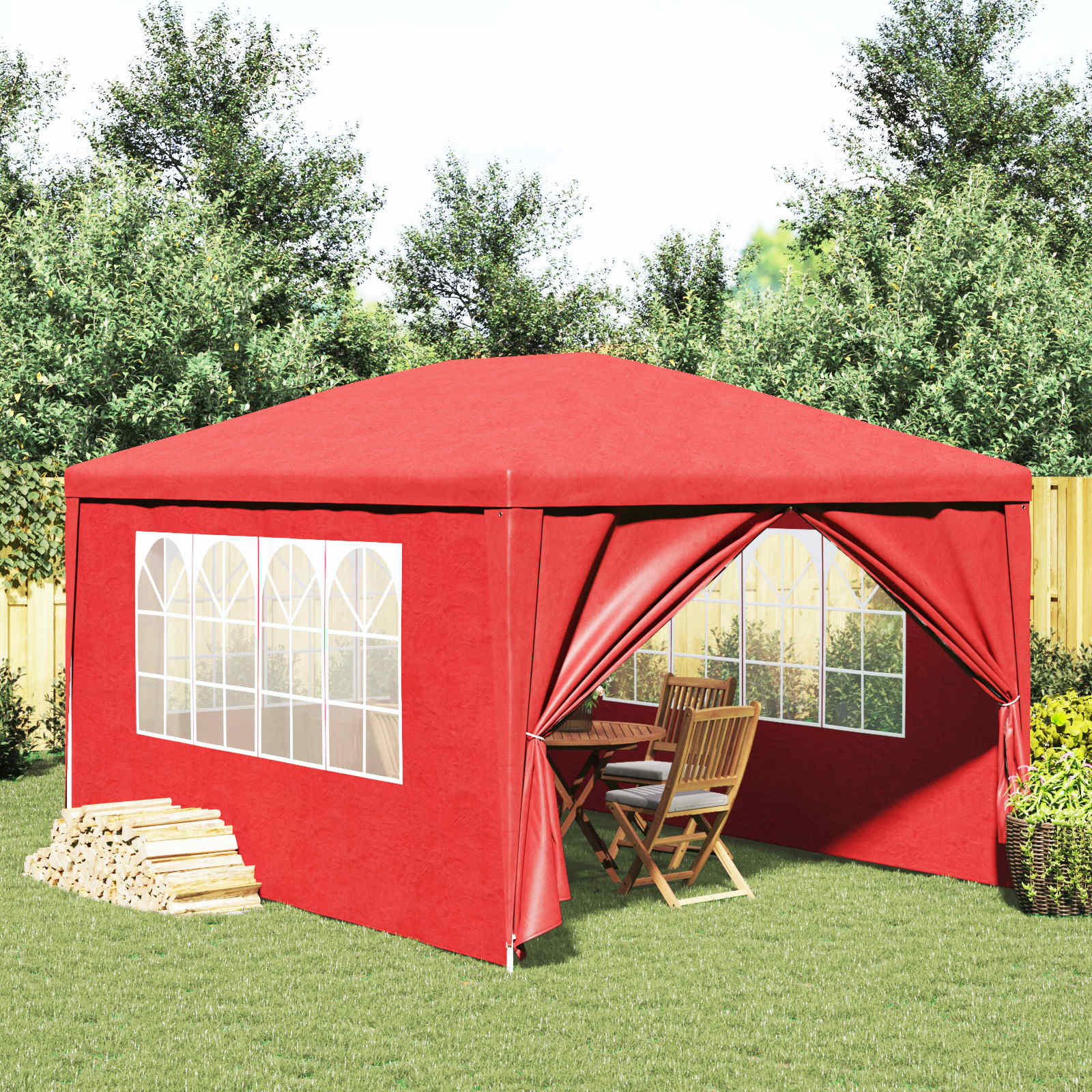 vidaXL Namiot Imprezowy 400 x 300 x 255 cm czerwony PE i stal