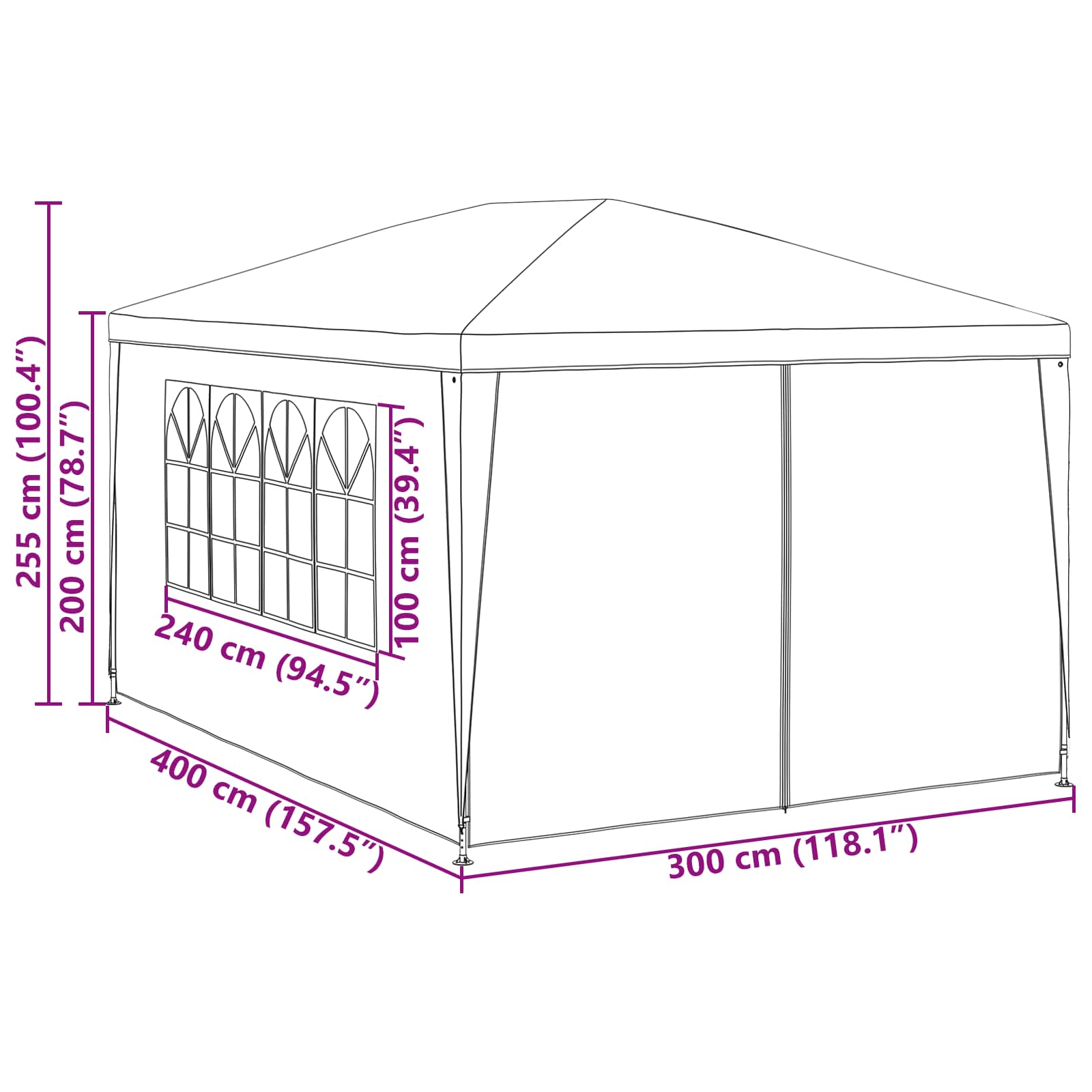 vidaXL Namiot Imprezowy 400 x 300 x 255 cm czerwony PE i stal
