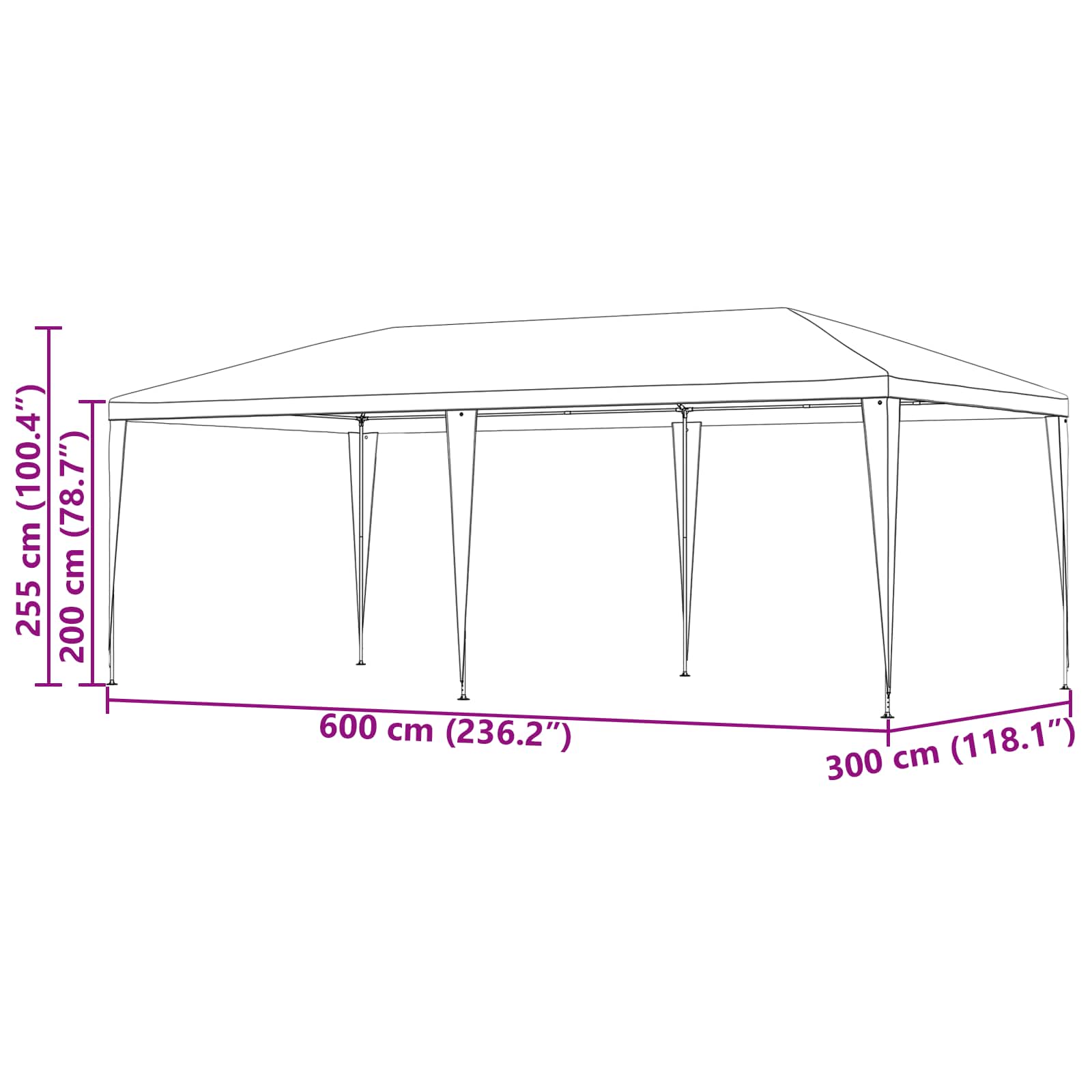 vidaXL Namiot Imprezowy Czerwony 600 x 300 x 255 cm PE i stal