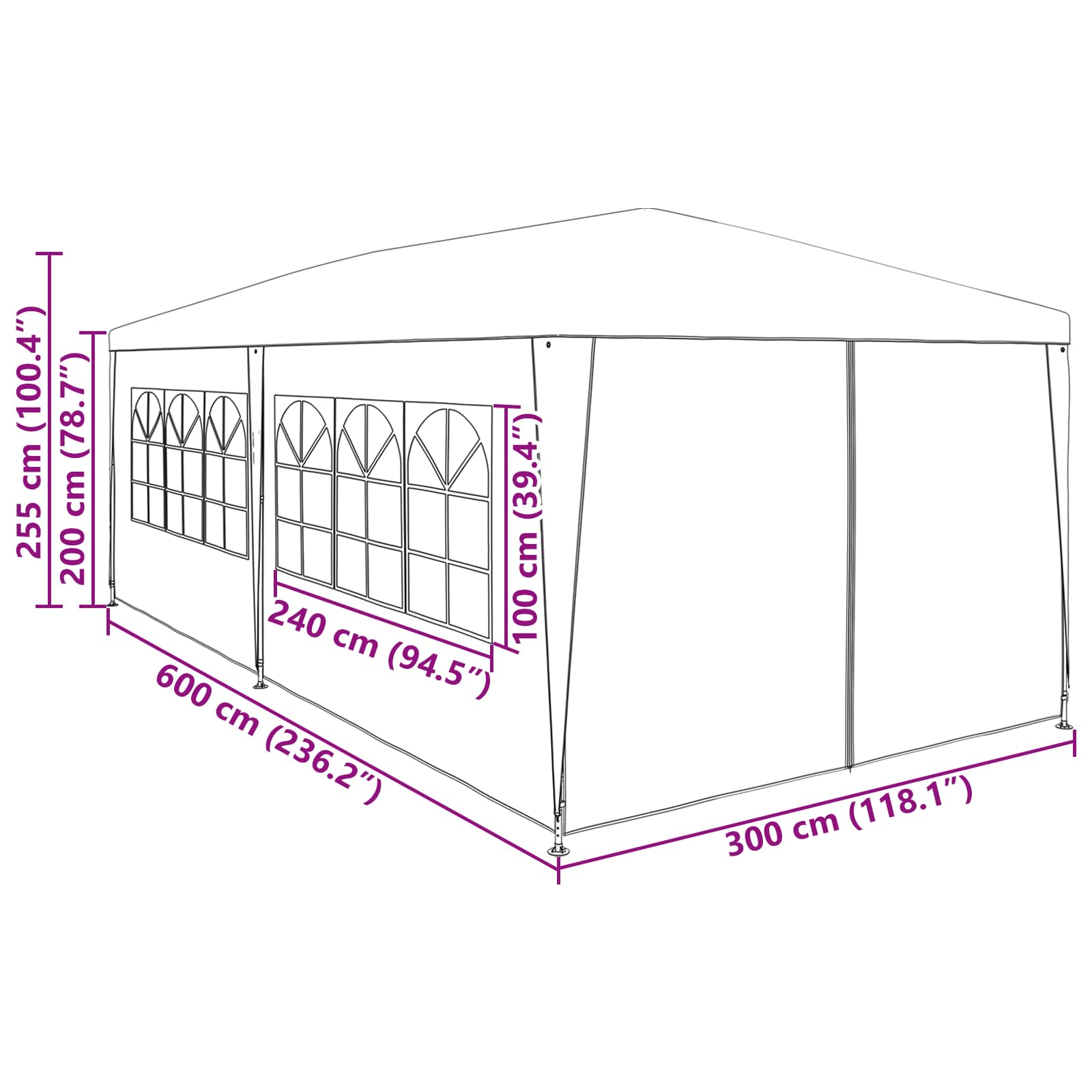 vidaXL Namiot Imprezowy 600 x 300 x 255 cm czerwony PE i stal