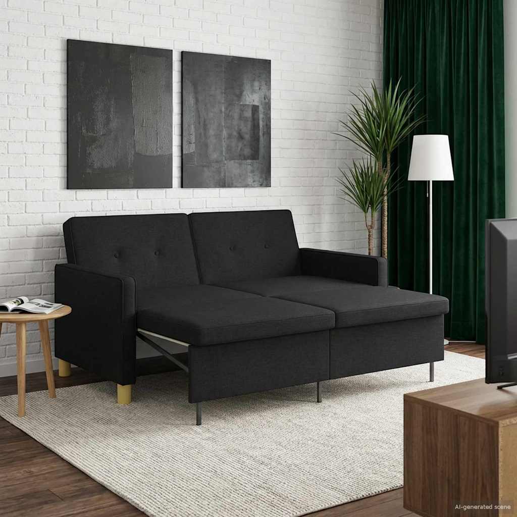 vidaXL Rozkładana sofa Czarny tkanina