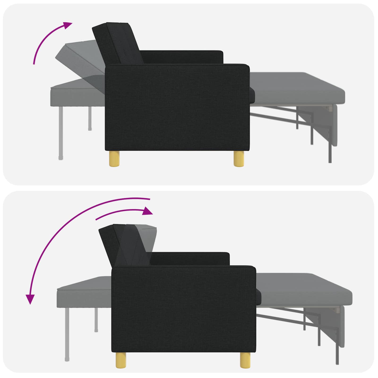 vidaXL Rozkładana sofa Czarny tkanina