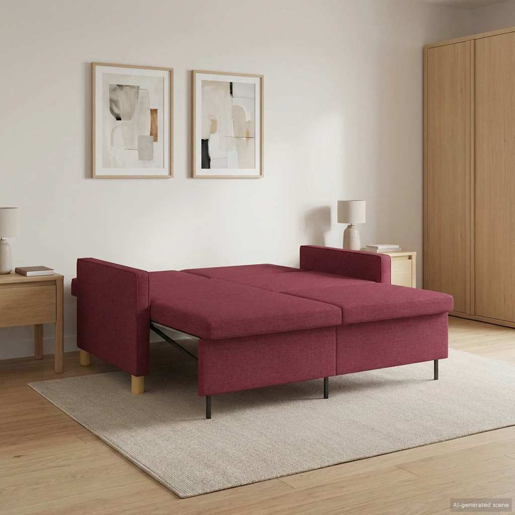 vidaXL Rozkładana sofa Czerwone wino tkanina