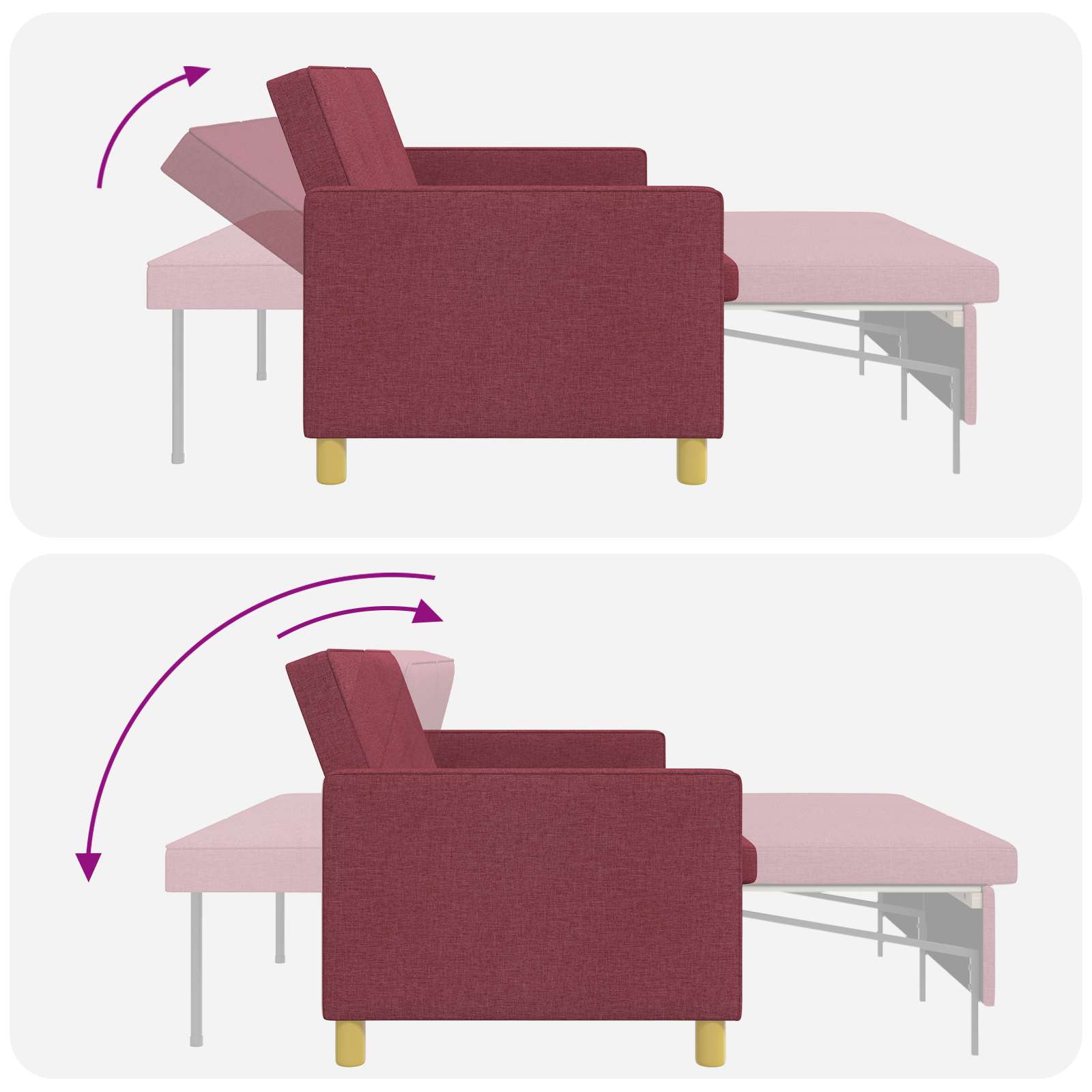 vidaXL Rozkładana sofa Czerwone wino tkanina