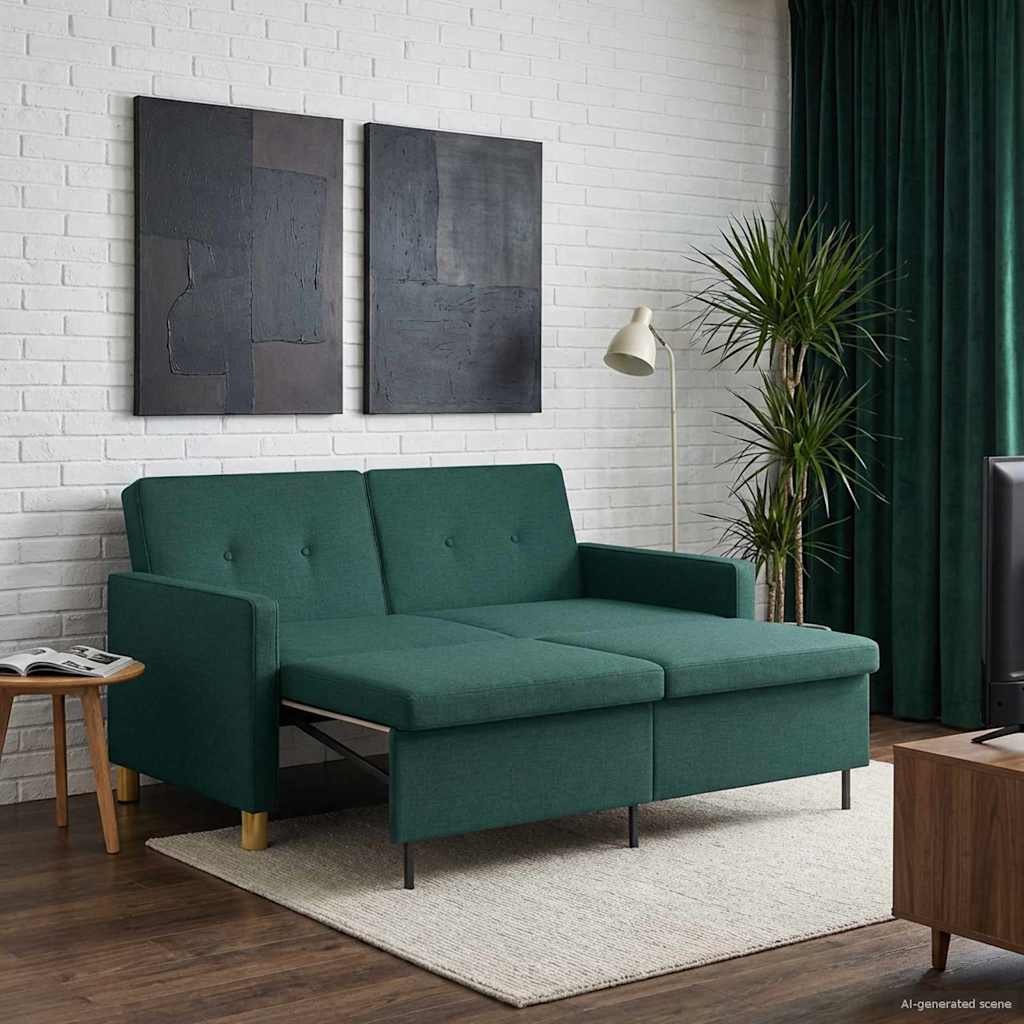 vidaXL Rozkładana sofa Ciemnozielony tkanina