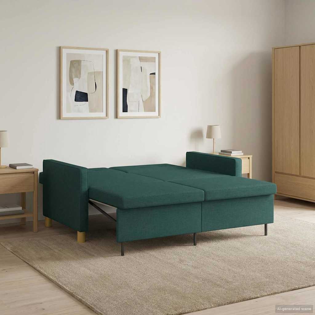vidaXL Rozkładana sofa Ciemnozielony tkanina