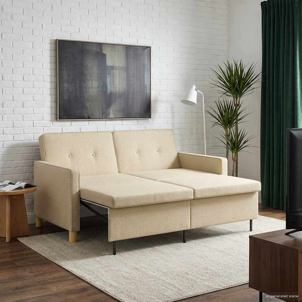 vidaXL Rozkładana sofa kremowy tkanina