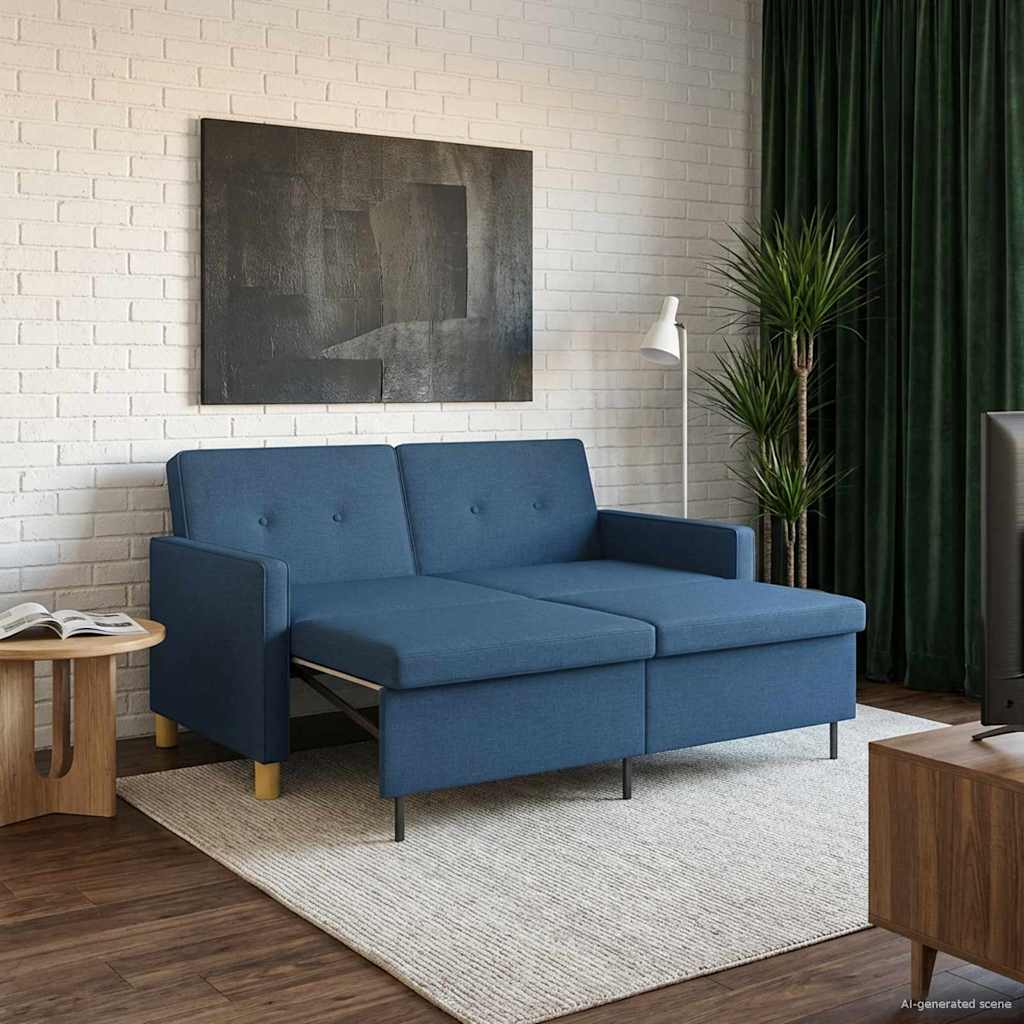 vidaXL Rozkładana sofa niebieski tkanina